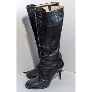 Via Spiga "V-Rapido" Black genuine Leather Lace Up Boots Size 8 Made in Italy